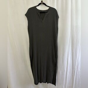 Lafayette 148 New York Dark Gray Sleeveless Cotton Midi Dress Womens Size Large